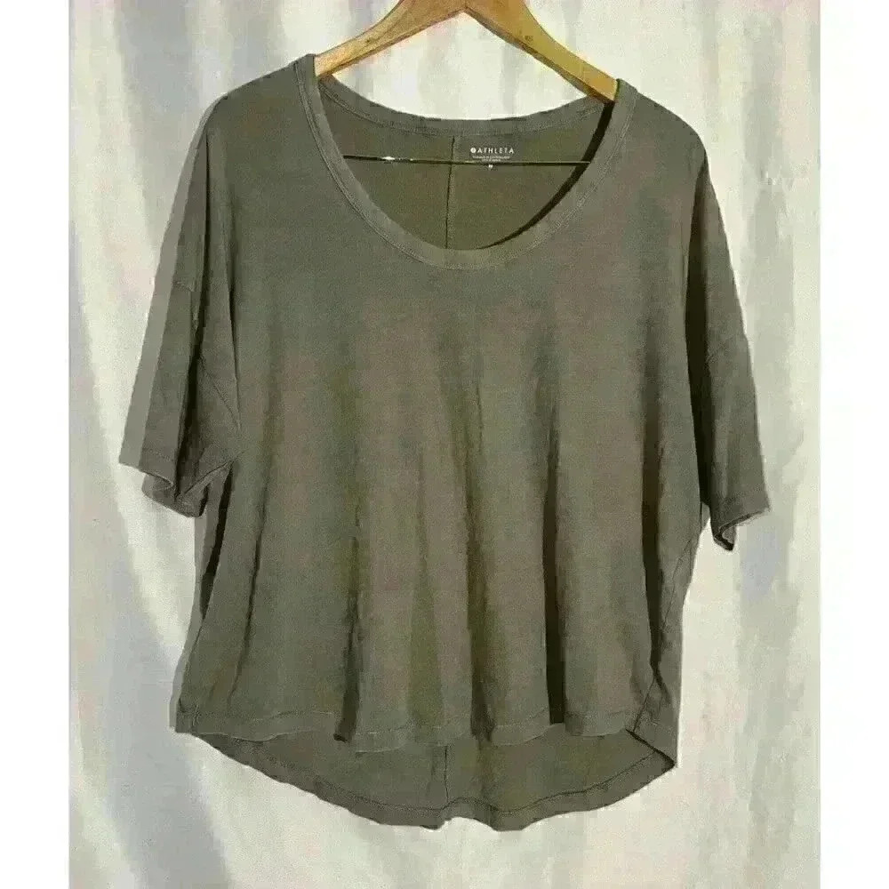 Athleta Size M Short Sleeve Sage Green Crop Relaxed‎ Fit High/low Tee